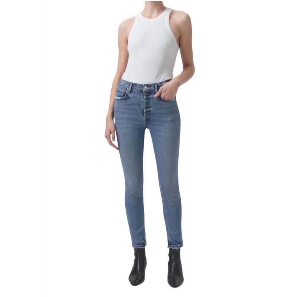 Agolde Nico High Rise Slim Skinny Jeans Blame Blue Light Wash Distressed
